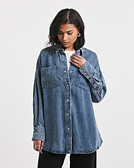 Mid Wash Deep Cuff Denim Shirt