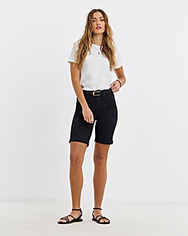 Simply Be Washed Black Denim Roll Hem Knee Short
