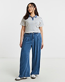 Simply Be Mid Blue Pleat Detail Lyocell Wide Leg Jeans