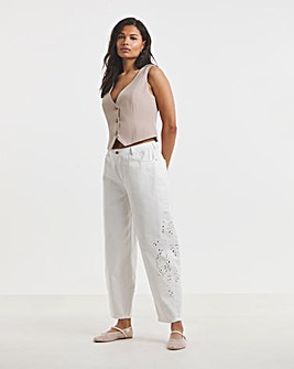 White Broderie Detail Barrel Leg Jeans