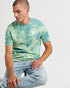 11 Degrees Teal Blue Fog Green Tie Dye Short Sleeve T-Shirt