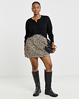 Simply Be Light Leopard Denim Five Pocket Mini Skirt