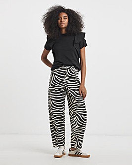 Zebra Print Denim Barrel Jeans
