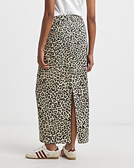 Light Leopard Print Denim Midaxi Skirt