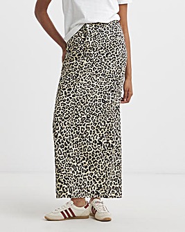 Simply Be Light Leopard Print Denim Midaxi Skirt