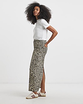 Simply Be Light Leopard Print Denim Midaxi Skirt