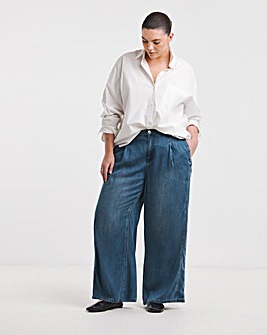 Mid Blue Draped Wide Leg Jeans with Tencel TM