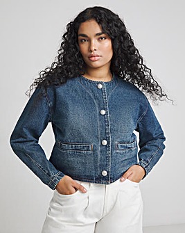 Indigo Collarless Denim Jacket