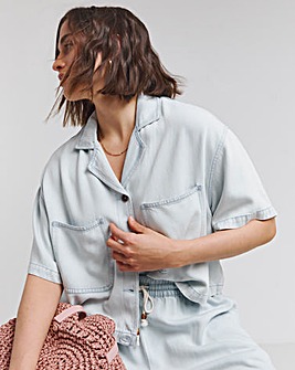 Lightweight Denim Light Blue Boxy Cropped Shirt