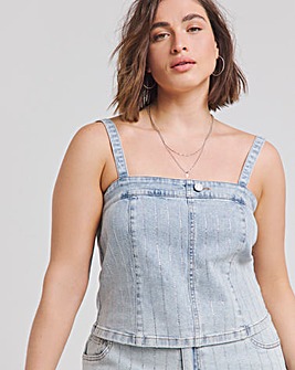 Light Wash Diamante Pinstripe Denim Corset