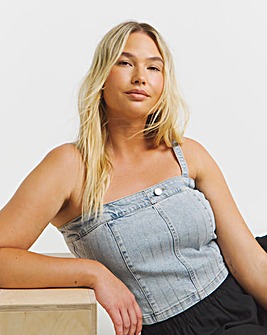 Light Wash Diamante Pinstripe Denim Corset