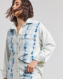 Bleach Wash Tie Dye Oversized Denim Shirt