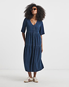 Indigo Tiered Denim Smock Dress
