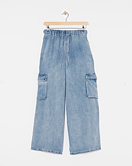 Simply Be Bleach Wash Pull On Wide Leg Jeans with Tencel TM Lyocell