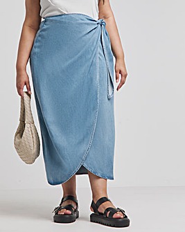 Mid Wash Wrap Midi Skirt with Tencel TM Lyocell