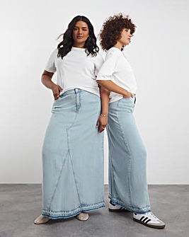 Light Wash Denim Maxi Skirt with Tencel TM Lyocell