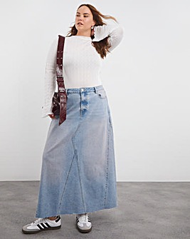 Pink Tint Denim Full Maxi Skirt