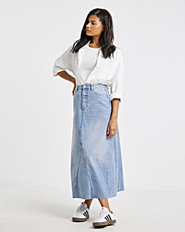 Pink Tint Denim Full Maxi Skirt