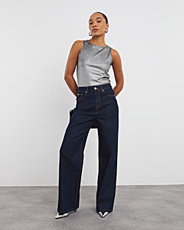 Indigo Contrast Stitch Wide Leg Jeans