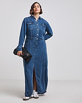 Mid Wash Tencel Loose Fit Maxi Shirt Dress with Tencel TM Lyocell