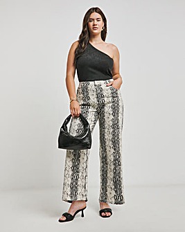 Off White Snake Print Wide Leg Jeans