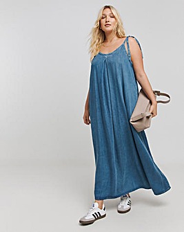 Mid Wash Tencel Trapeze Maxi Dress