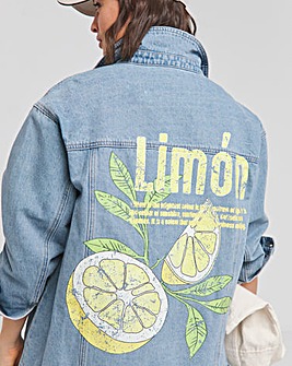 Light Wash Lemon Graphic Denim Jacket