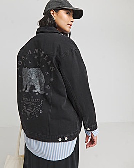 Washed Black Los Angeles Graphic Denim Jacket