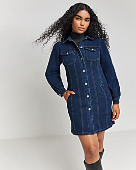 Indigo Long Sleeve Boxy Denim Mini Dress