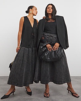 Black Maxi Denim Kilt