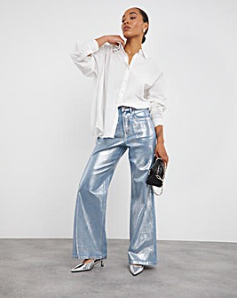 Blue Metallic Wide Leg Jeans