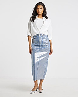 Blue Metallic A Line Maxi Skirt