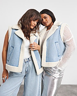 Light Wash Borg Lined Denim Gilet