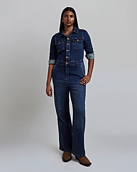 Dark Wash Wide Leg Stretch Denim Boiler