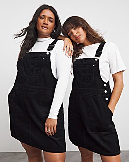 Black Cord Mini Dungaree Dress