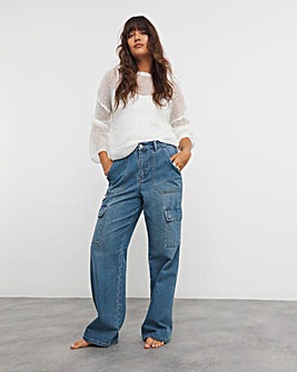 Mid Wash Straight Leg Utility Jeans