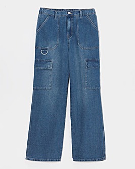 Mid Wash Straight Leg Utility Jeans