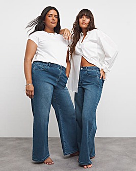 Mid Wash Cosy Finish Wide Leg Jeans