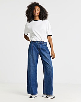 Simply Be Mid Blue Pleat Detail Wide Leg Jeans