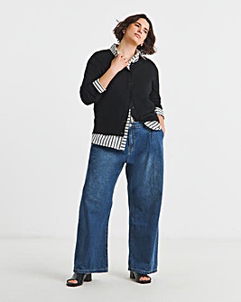 Simply Be Mid Blue Pleat Detail Wide Leg Jeans