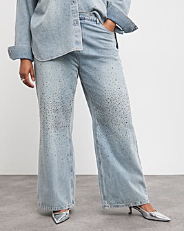 Light Wash Embellished Wide Leg Jeans