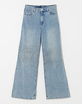 Light Wash Embellished Wide Leg Jeans