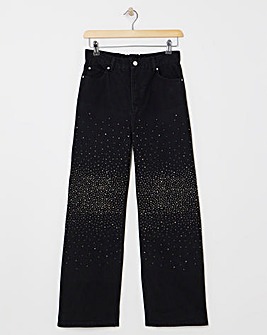 Black Embellished Wide Leg Jeans