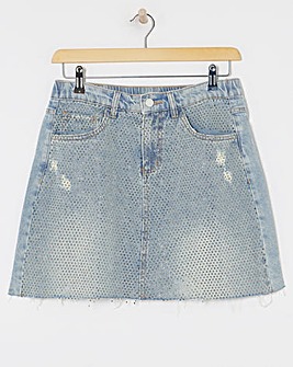 Light Wash Embellished Mini Skirt