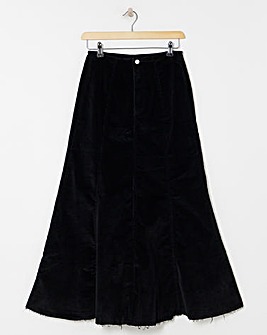 Black Cord Fit and Flare Denim Maxi Skirt
