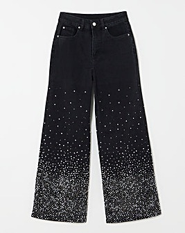 Simply Be X Twisted Wunder Black Embellished Wide Leg Jeans
