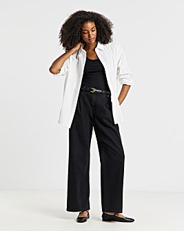 Washed Black Pleat Detail Wide Leg Jeans