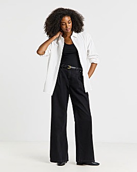 Washed Black Pleat Detail Wide Leg Jeans
