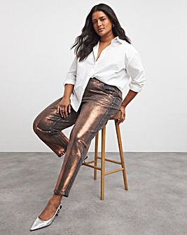 Copper Metallic Barrel Leg Jeans