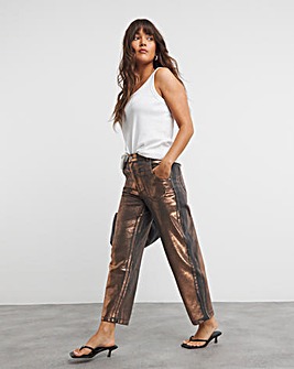 Copper Metallic Barrel Leg Jeans